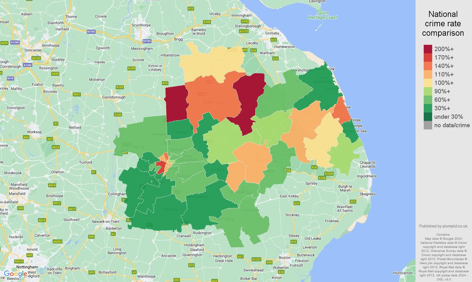 Lincoln burglary crime rate comparison map
