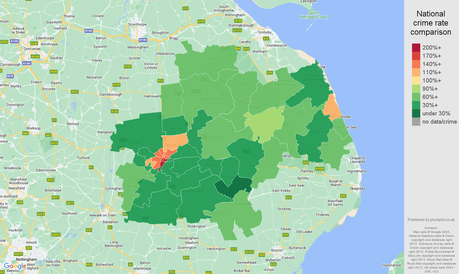 Lincoln crime rate comparison map