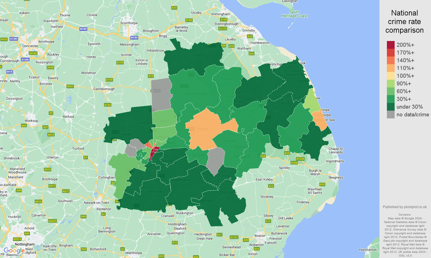 Lincoln drugs crime rate comparison map
