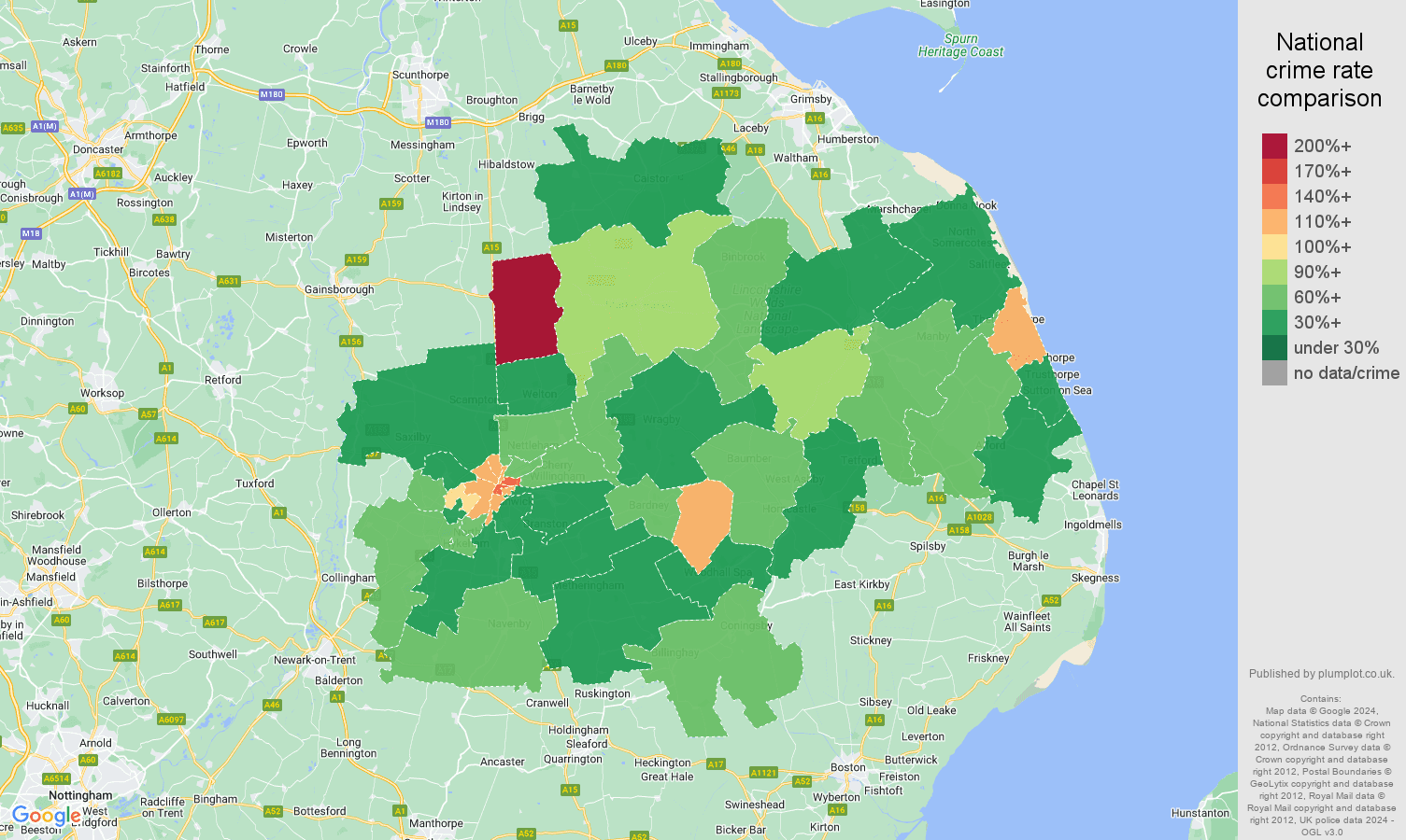 Lincoln other theft crime rate comparison map