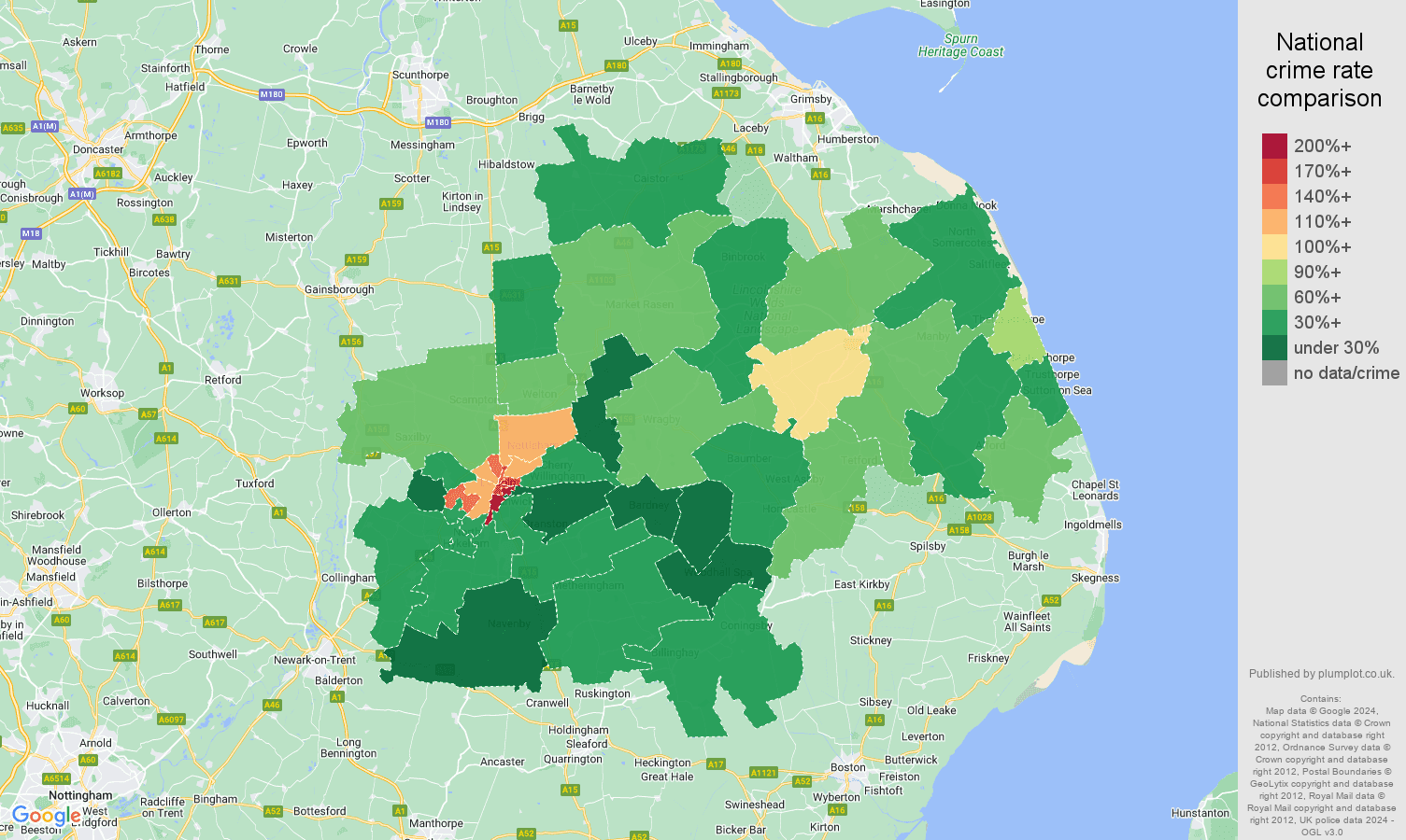 Lincoln public order crime rate comparison map
