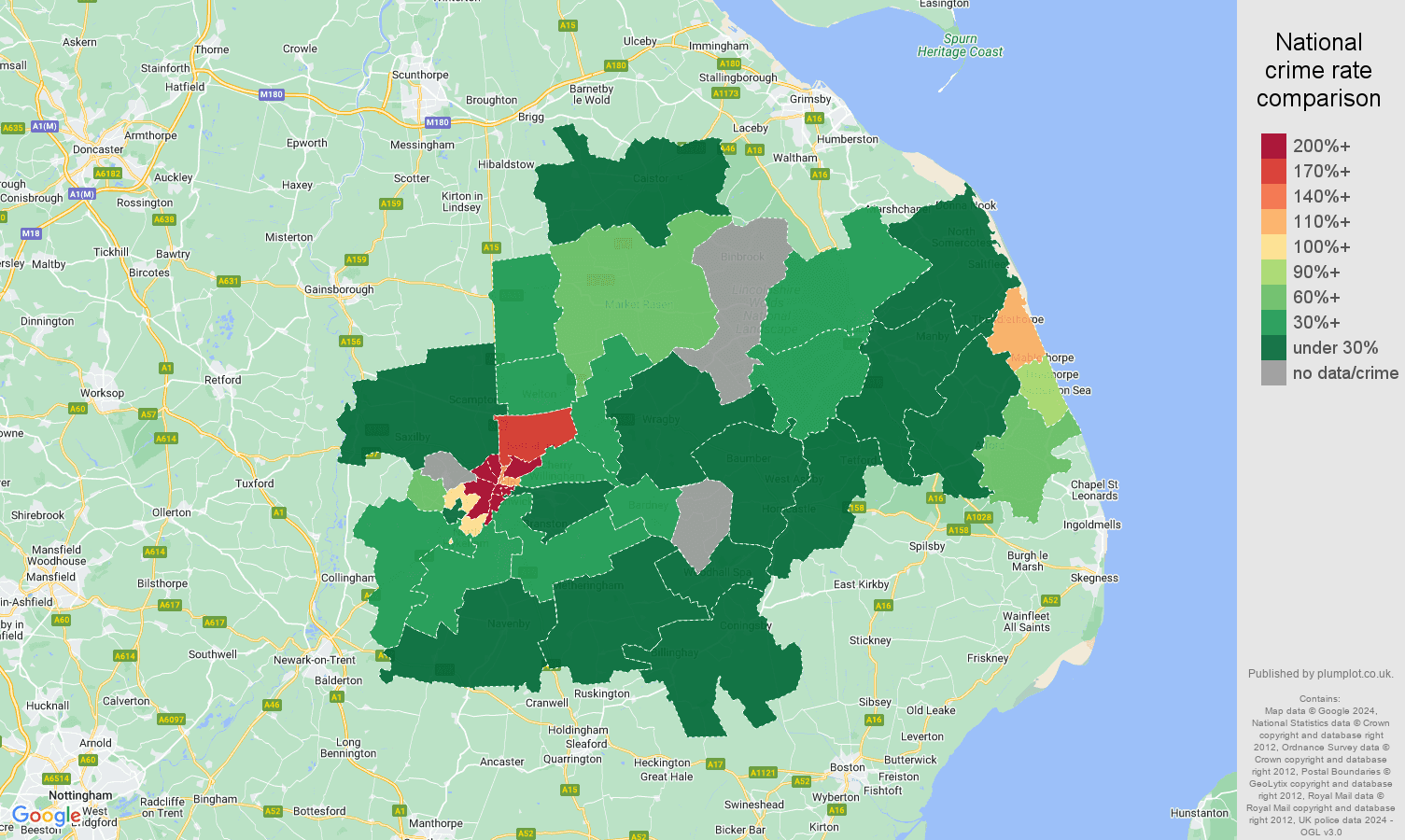 Lincoln shoplifting crime rate comparison map