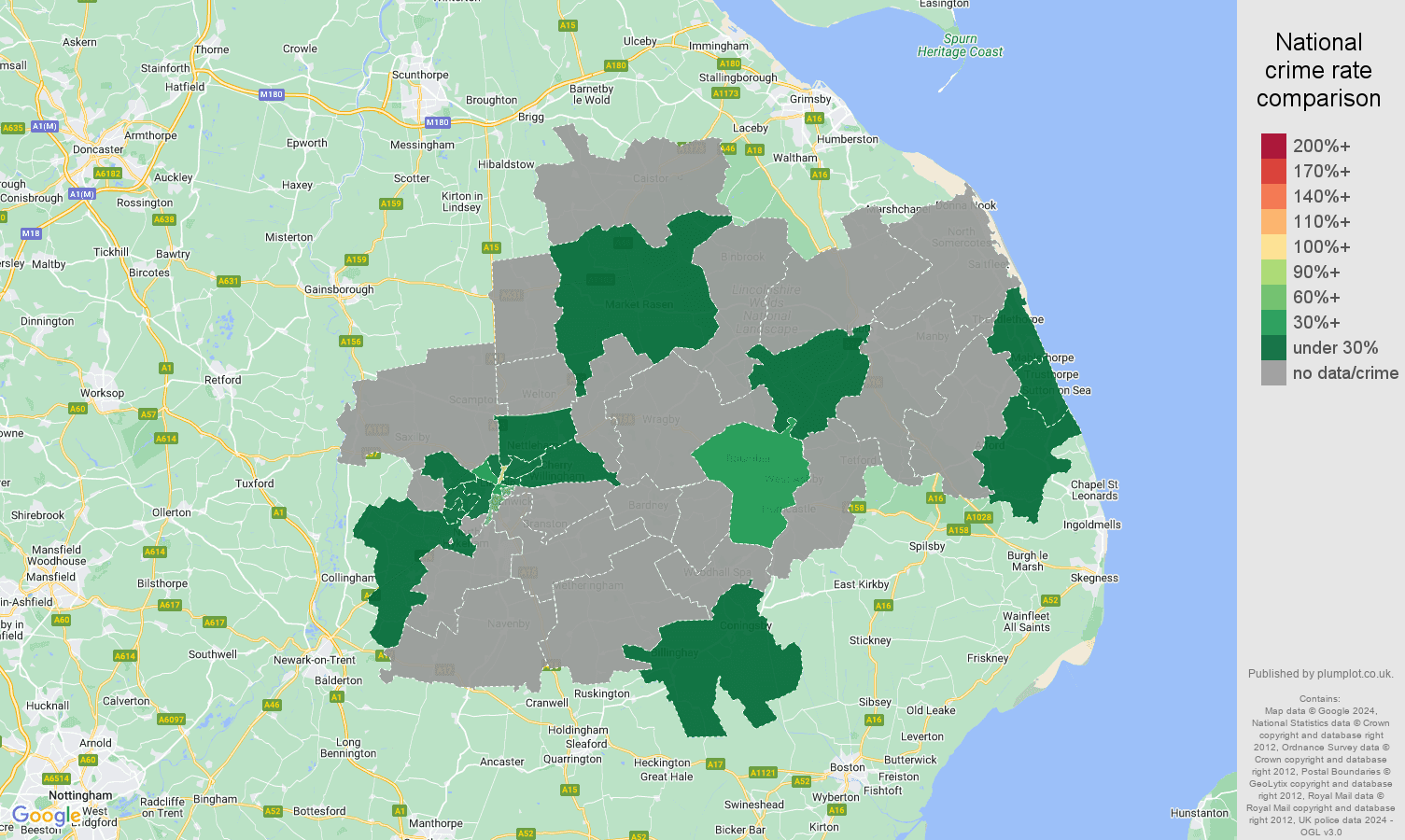 Lincoln theft from the person crime rate comparison map