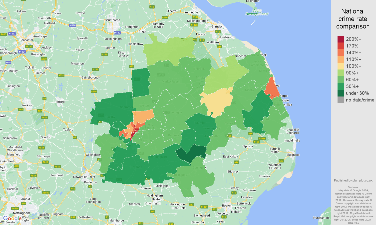 Lincoln violent crime rate comparison map
