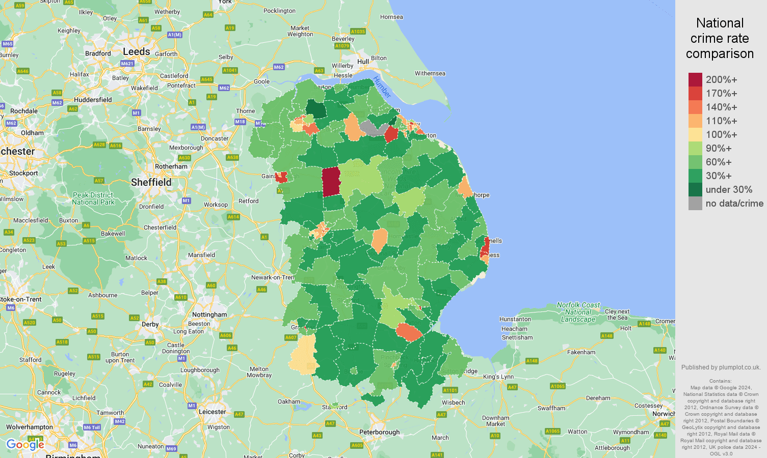 Lincolnshire other theft crime rate comparison map