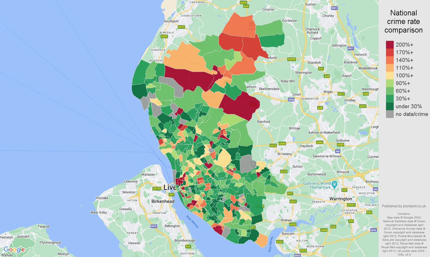 Liverpool antisocial behaviour crime rate comparison map
