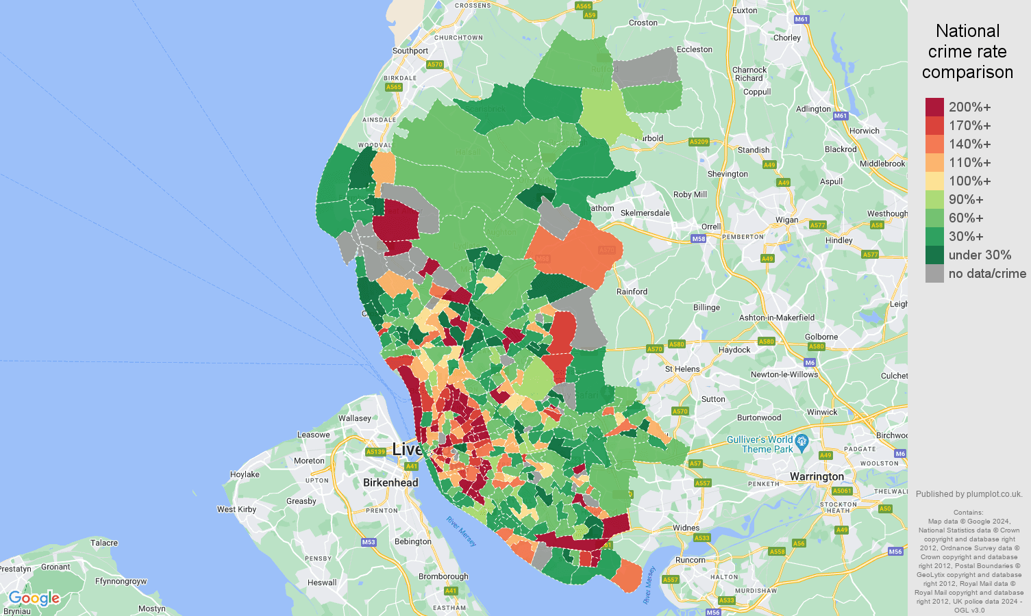 Liverpool burglary crime rate comparison map
