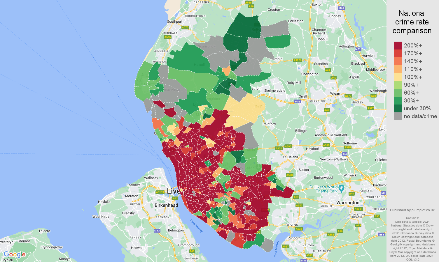 Liverpool drugs crime rate comparison map