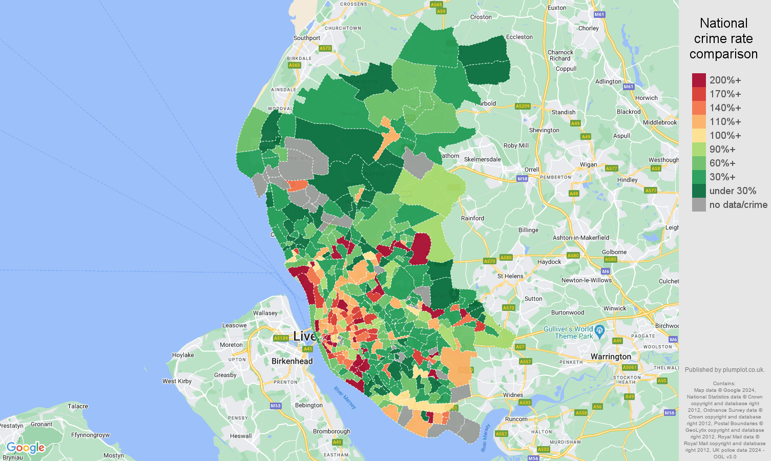 Liverpool other theft crime rate comparison map