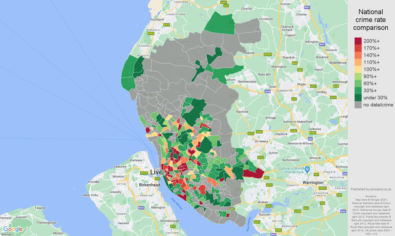 Liverpool robbery crime rate comparison map