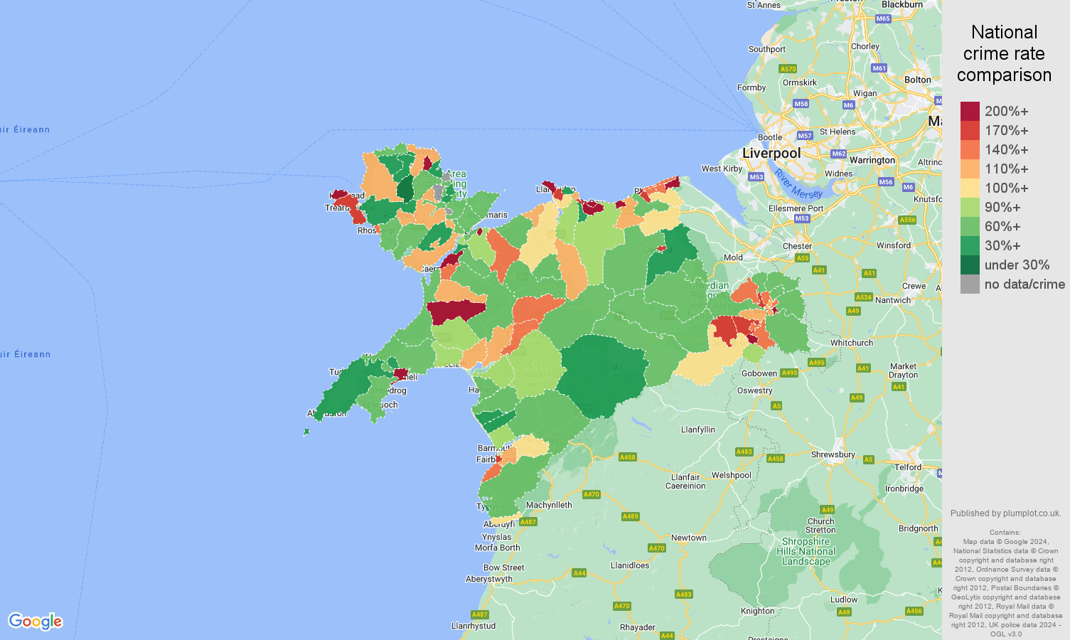 Llandudno antisocial behaviour crime rate comparison map
