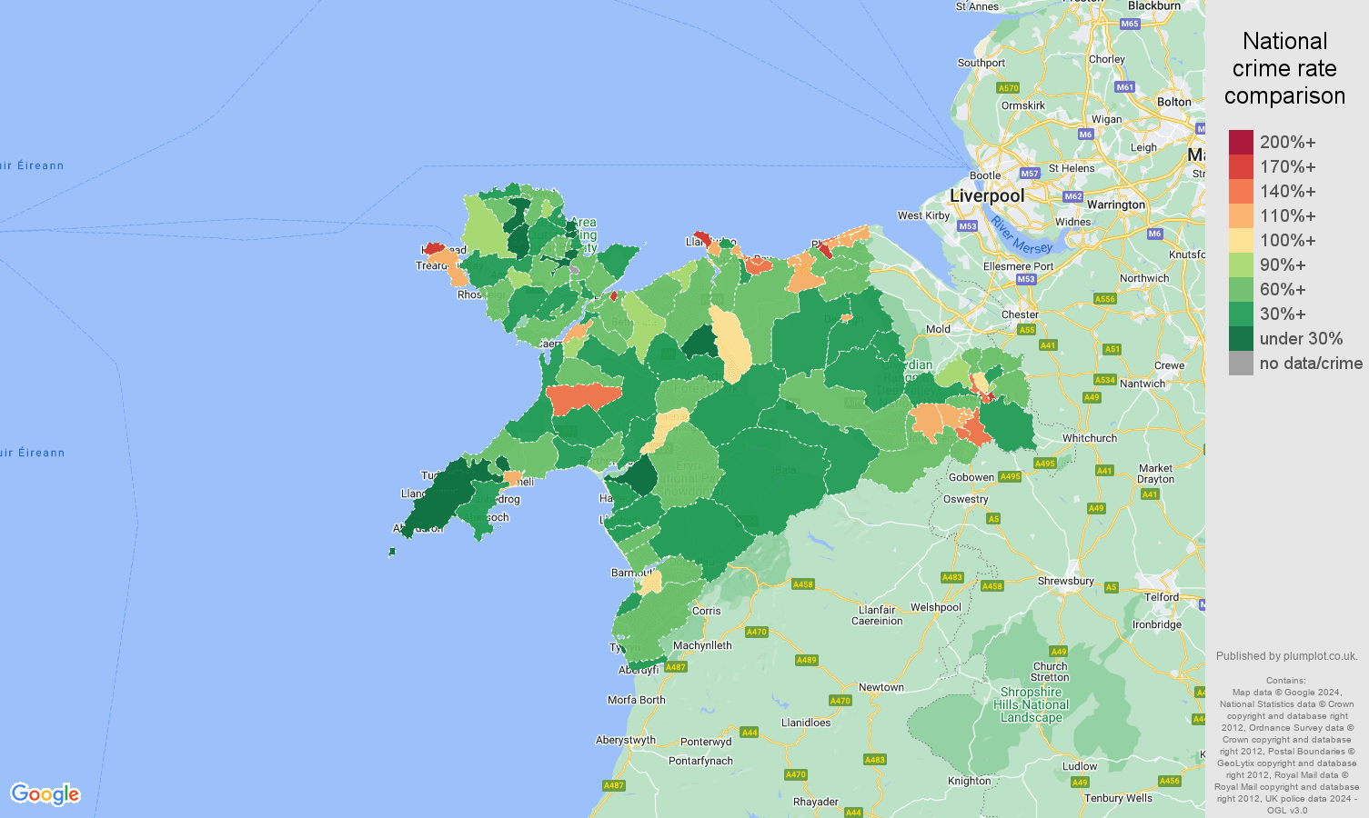 Llandudno crime rate comparison map