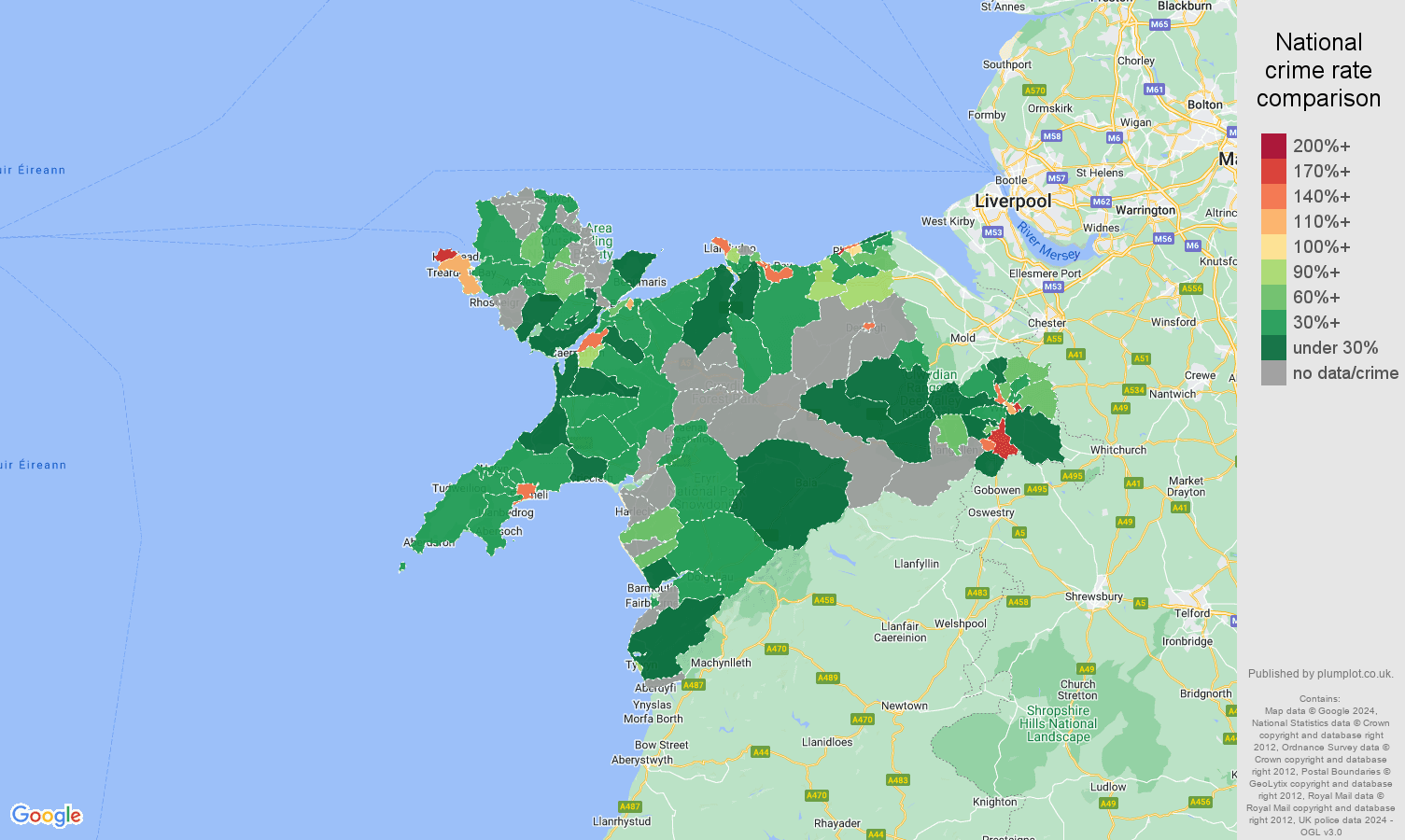 Llandudno drugs crime rate comparison map