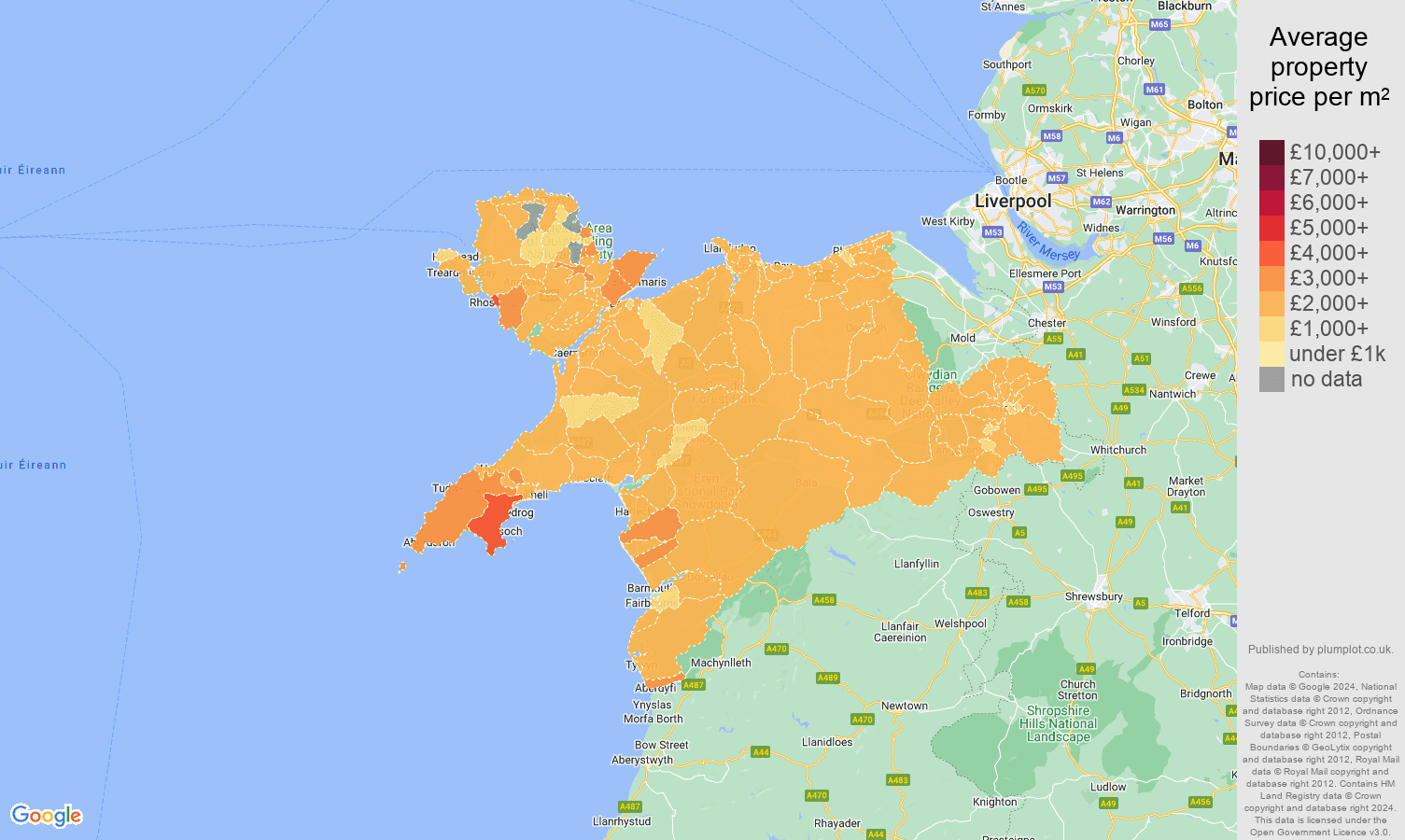 Llandudno house prices per square metre map