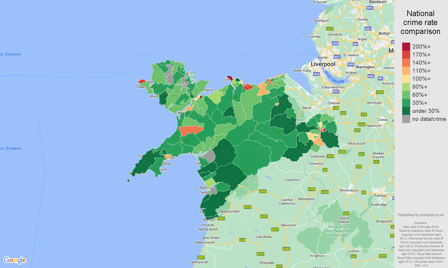 Llandudno public order crime rate comparison map