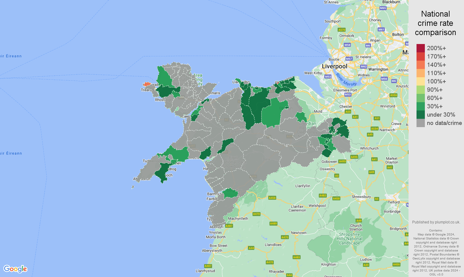 Llandudno robbery crime rate comparison map