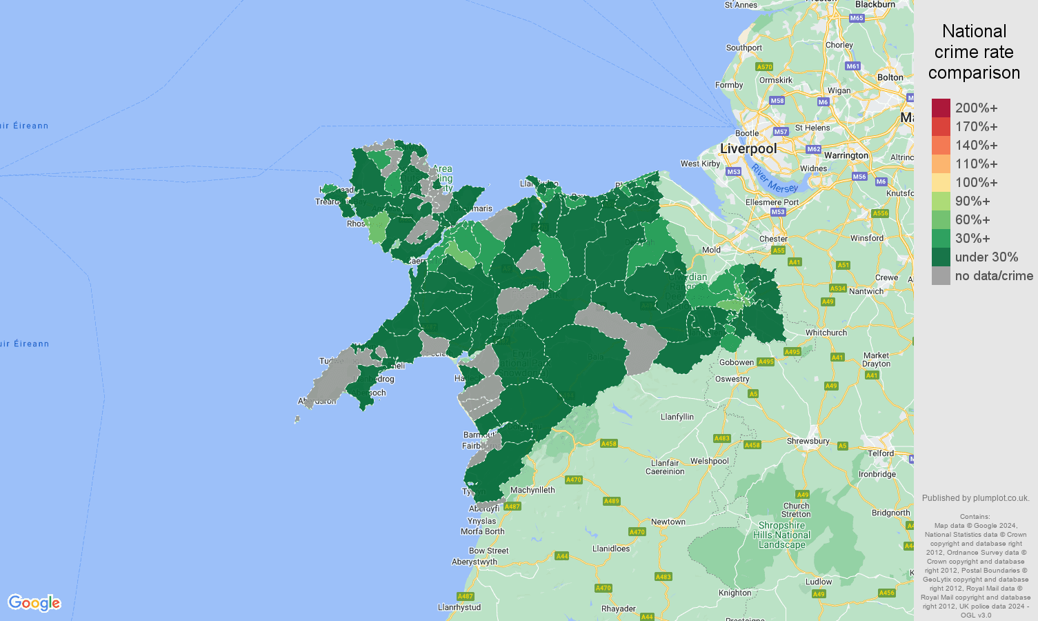 Llandudno vehicle crime rate comparison map