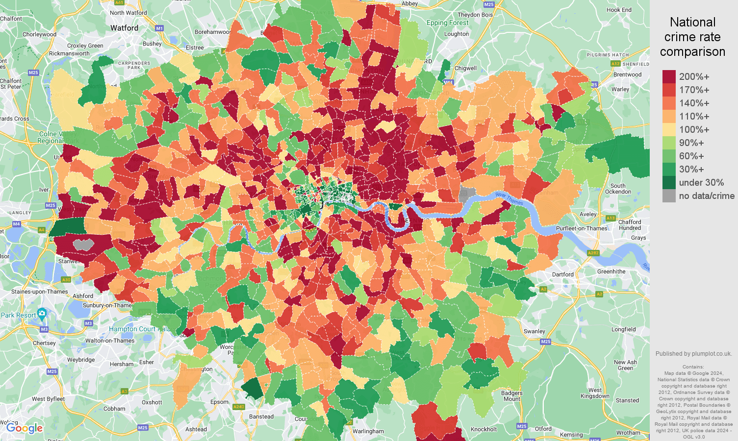 London antisocial behaviour crime rate comparison map