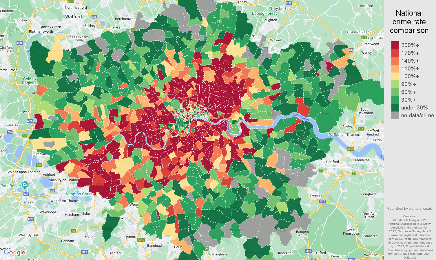 London bicycle theft crime rate comparison map
