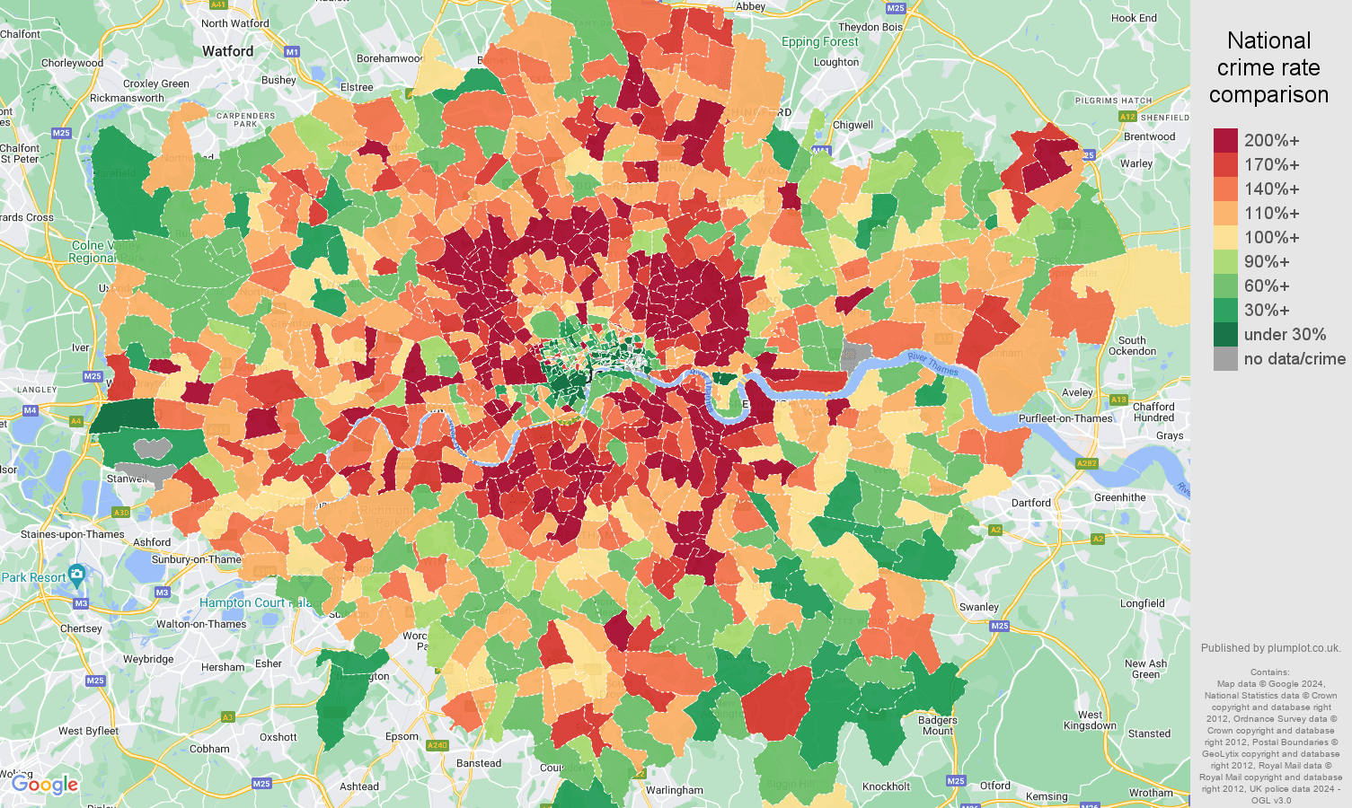 London burglary crime rate comparison map