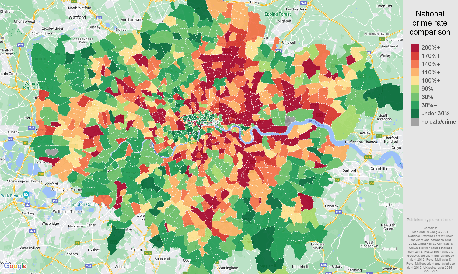 London drugs crime rate comparison map