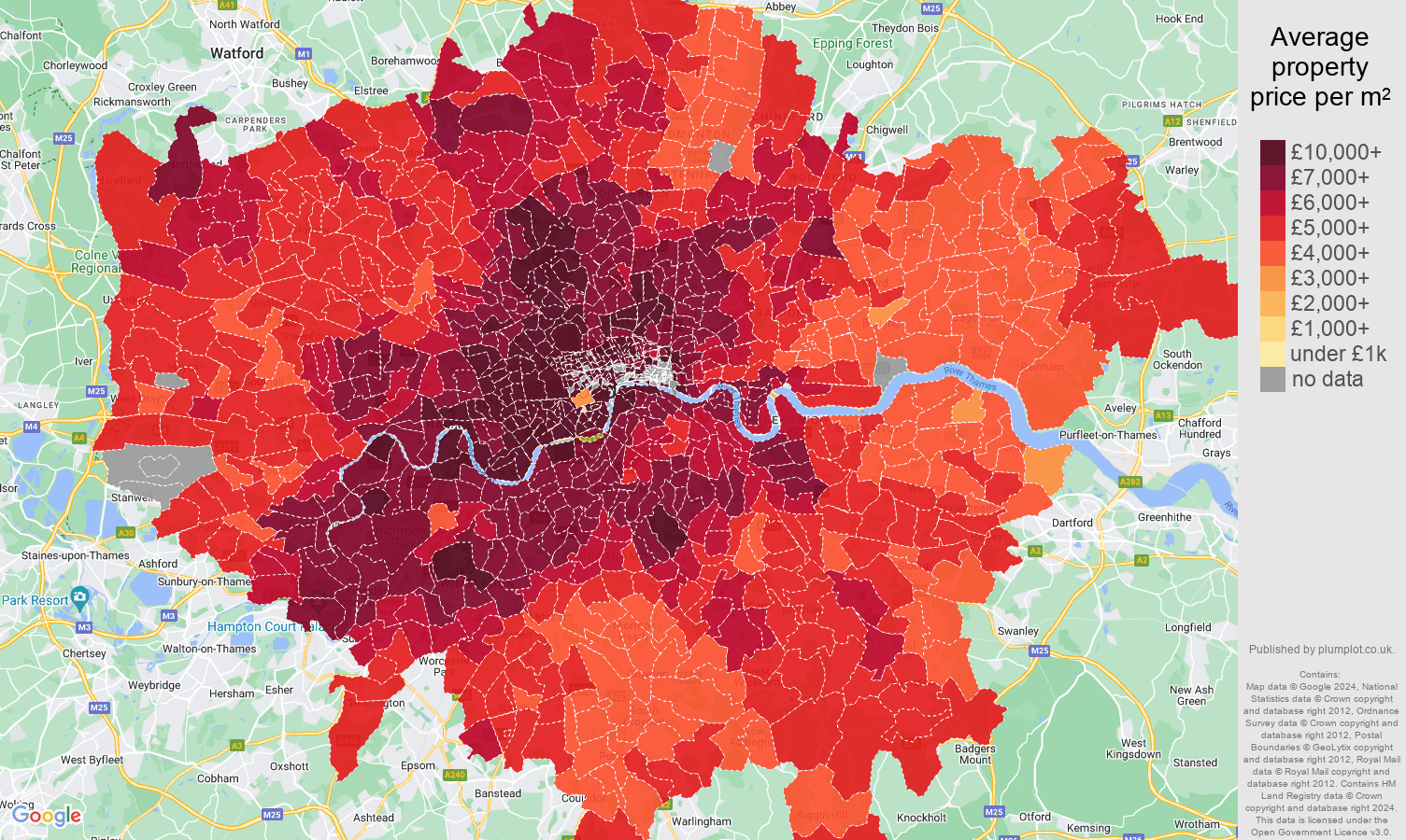 London house prices per square metre in maps and graphs. 31 May 2024