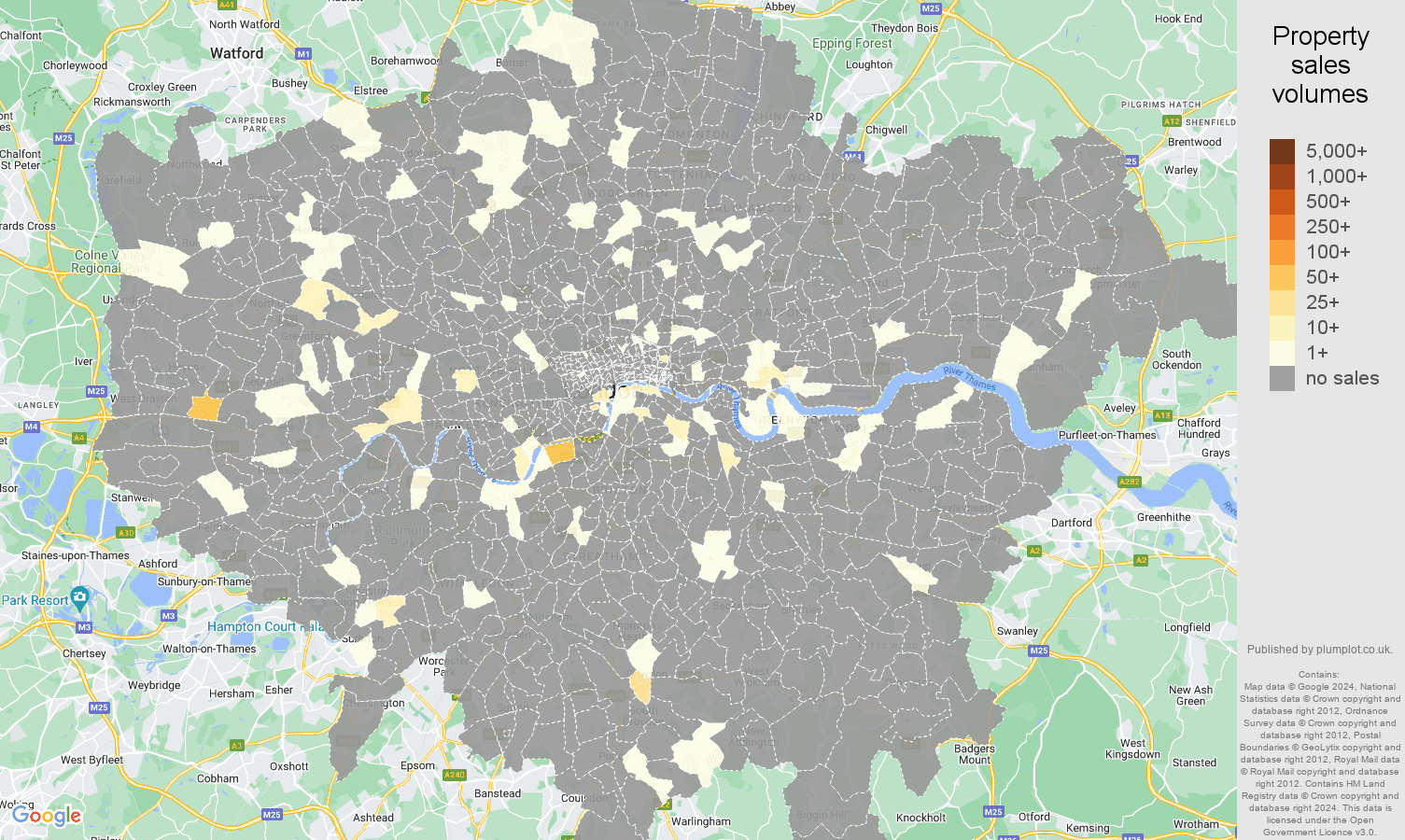 London map of sales of new properties