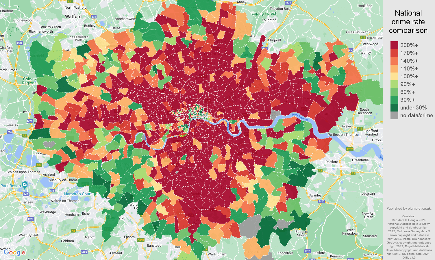 London robbery crime rate comparison map