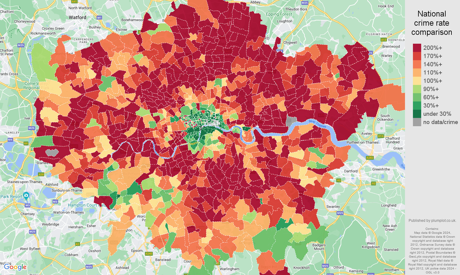 London vehicle crime rate comparison map