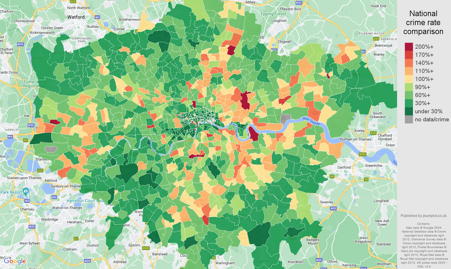 London violent crime rate comparison map