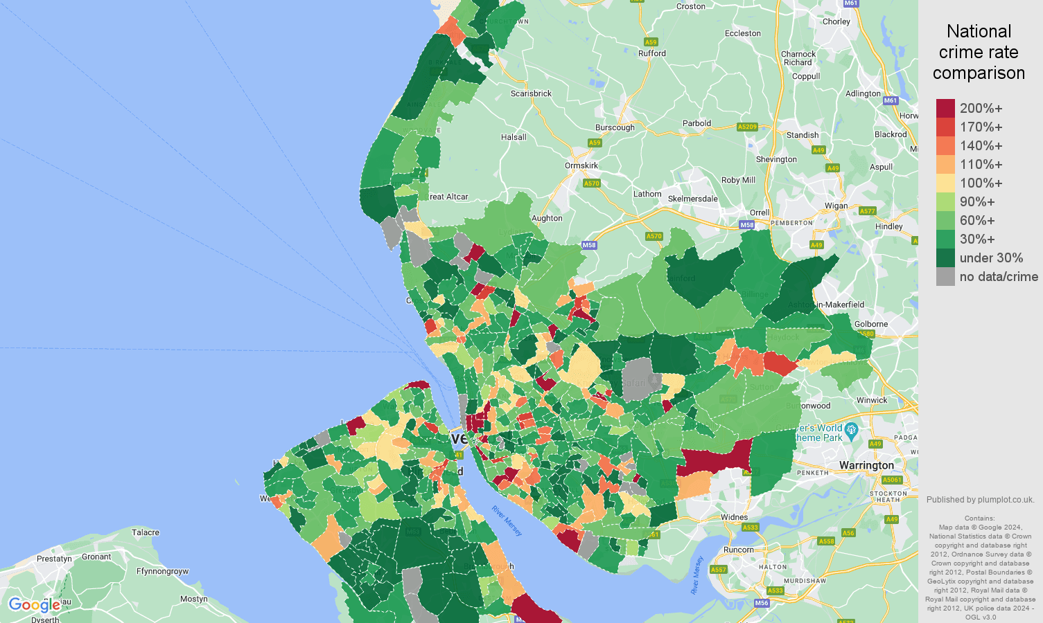 Merseyside antisocial behaviour crime rate comparison map