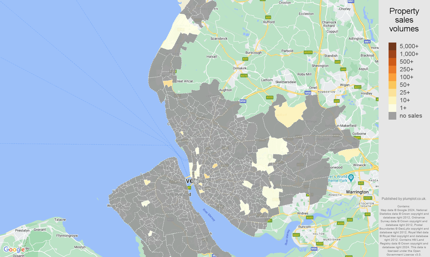 Merseyside map of sales of new properties