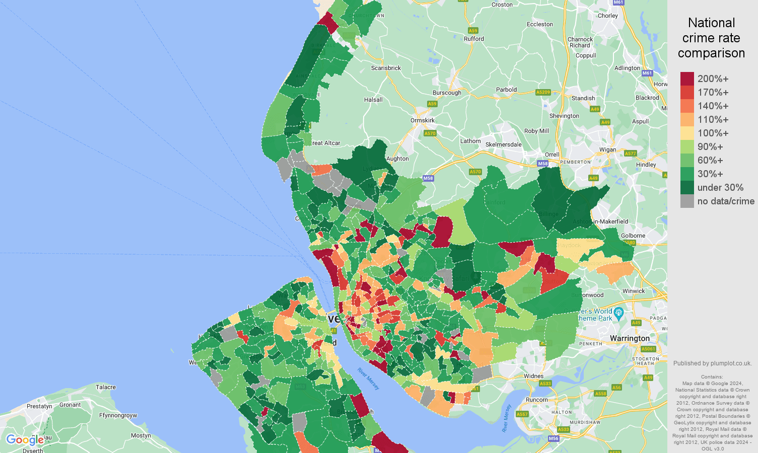 Merseyside other theft crime rate comparison map