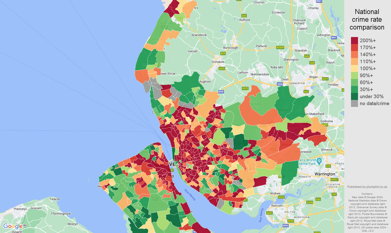 Merseyside public order crime rate comparison map