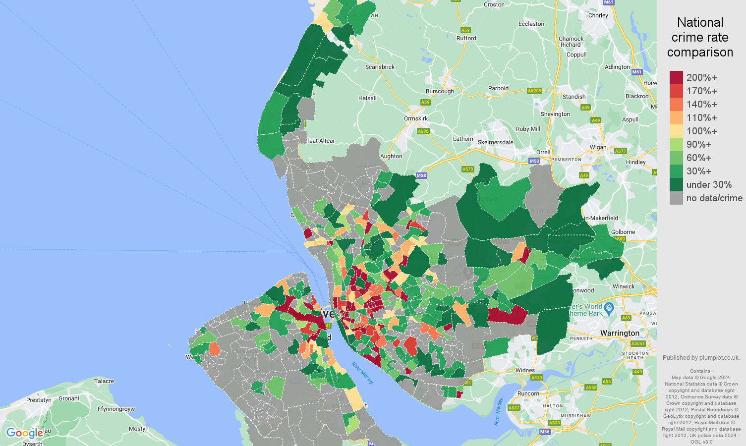 Merseyside robbery crime rate comparison map