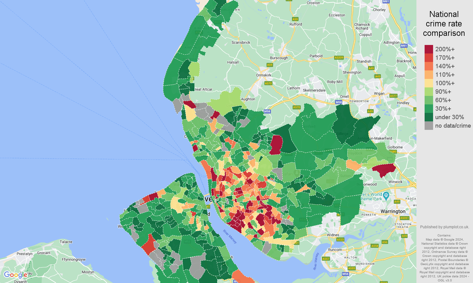 Merseyside vehicle crime rate comparison map