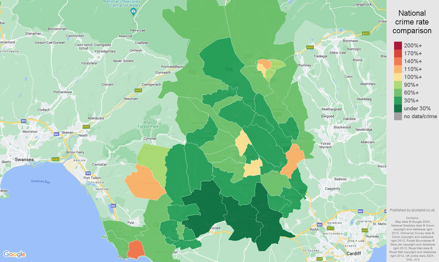 Mid Glamorgan burglary crime rate comparison map