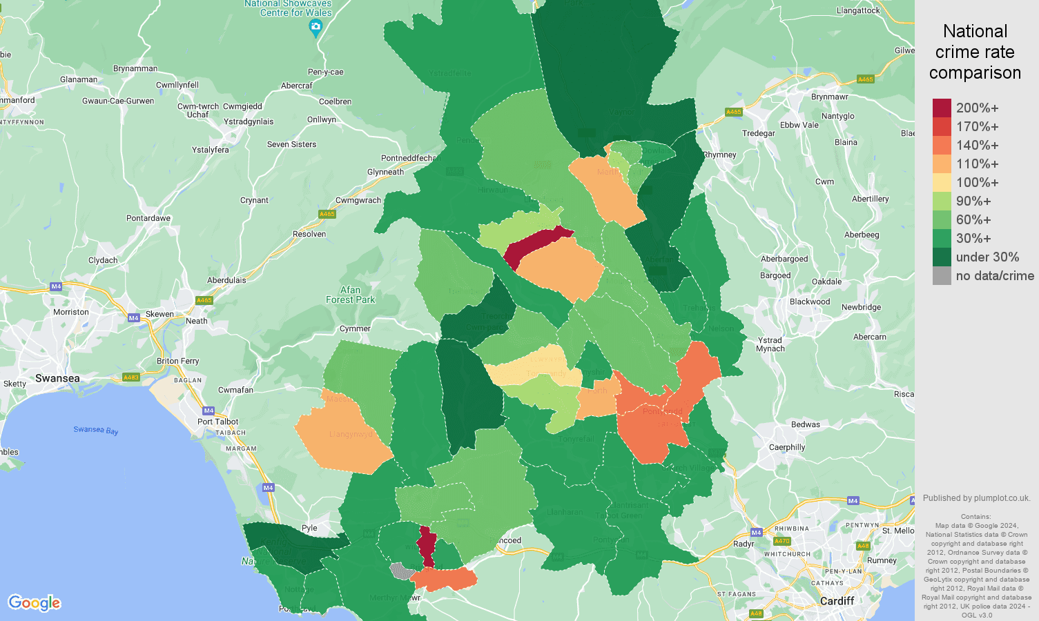 Mid Glamorgan drugs crime rate comparison map