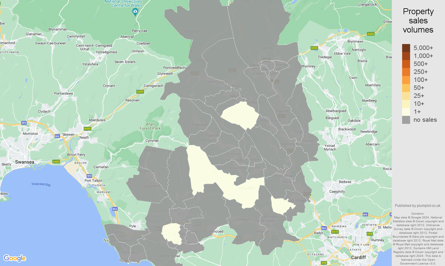 Mid Glamorgan map of sales of new properties