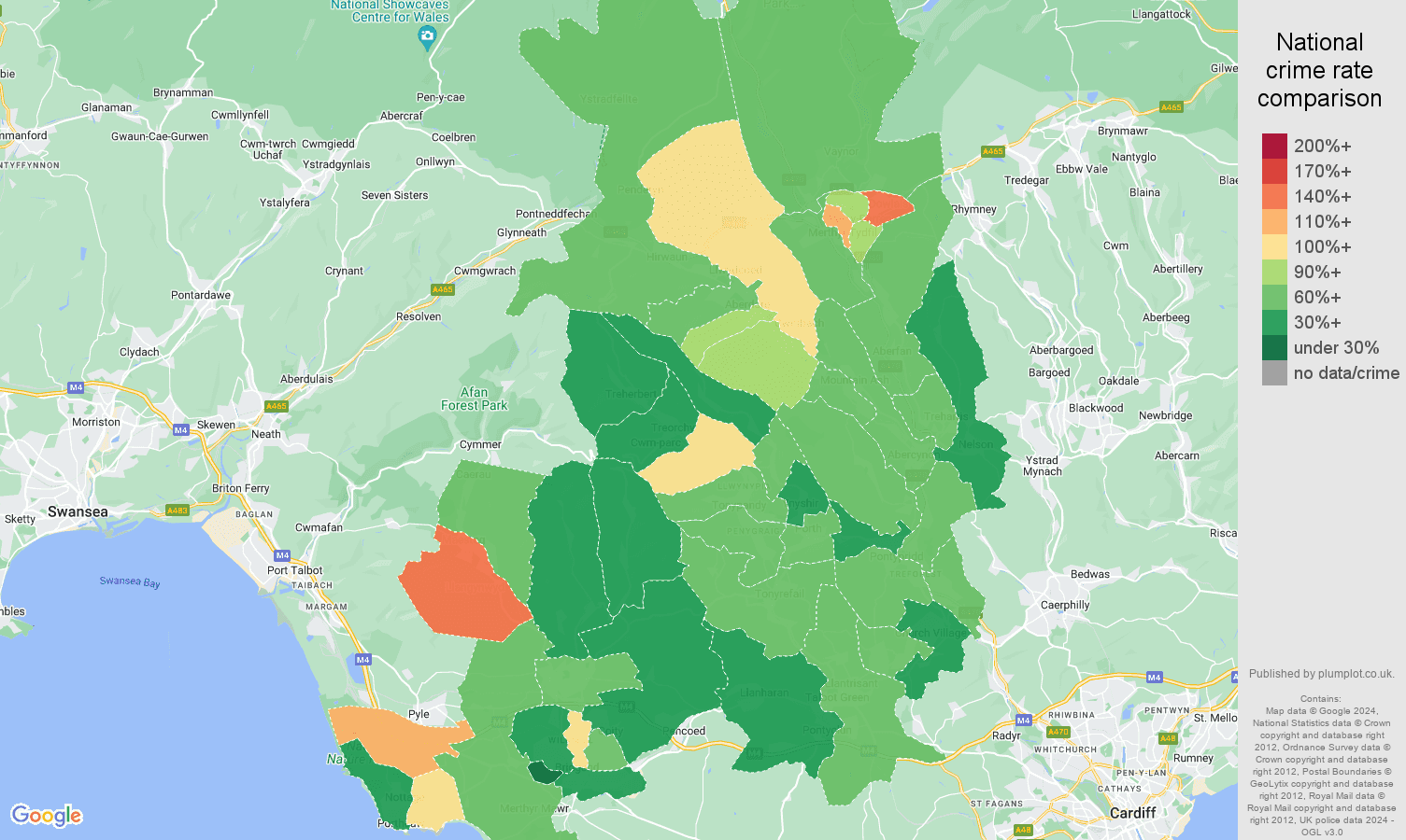 Mid Glamorgan other theft crime rate comparison map