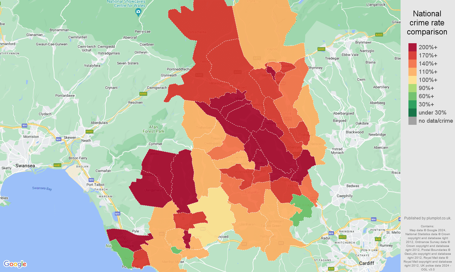 Mid Glamorgan public order crime rate comparison map