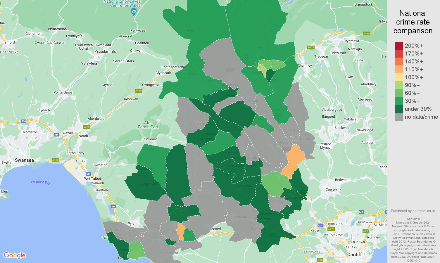 Mid Glamorgan robbery crime rate comparison map