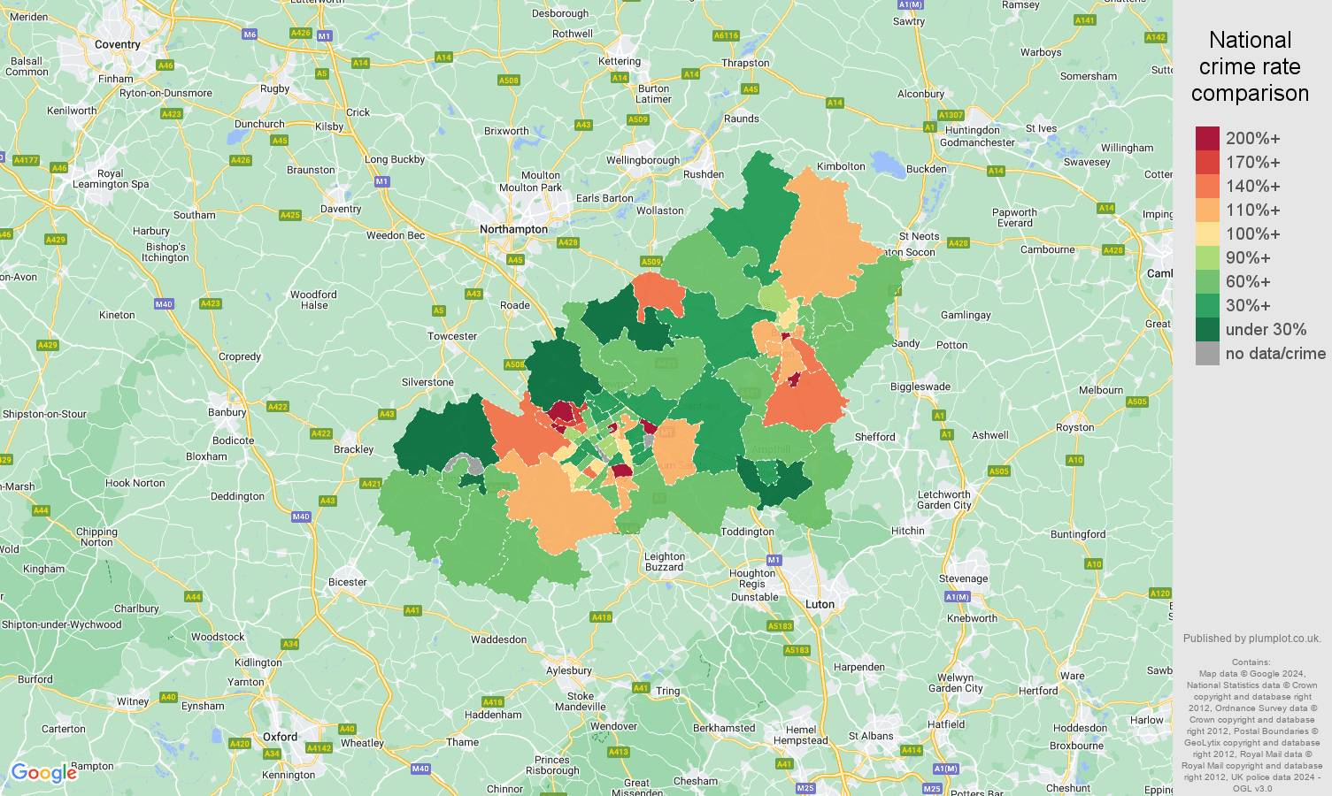 Milton Keynes burglary crime rate comparison map