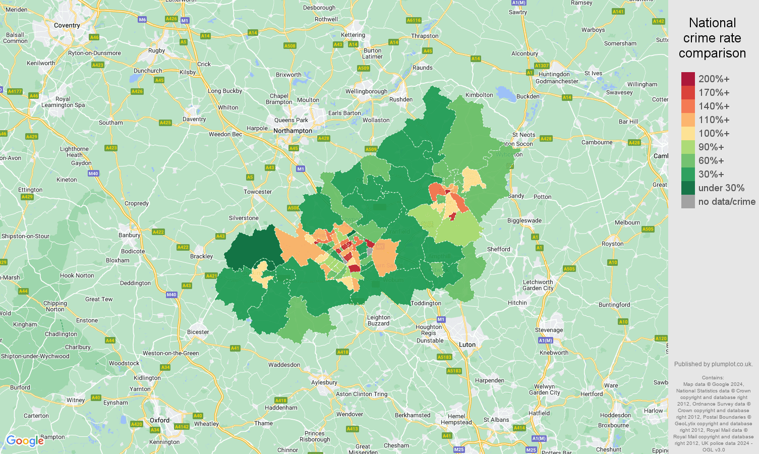 Milton Keynes crime rate comparison map