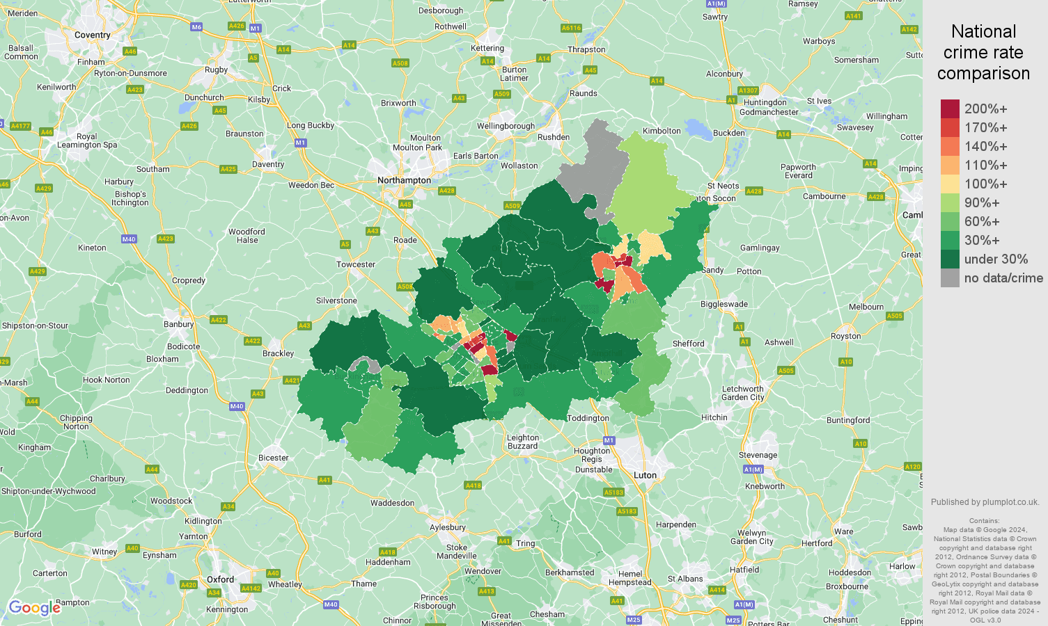 Milton Keynes drugs crime rate comparison map