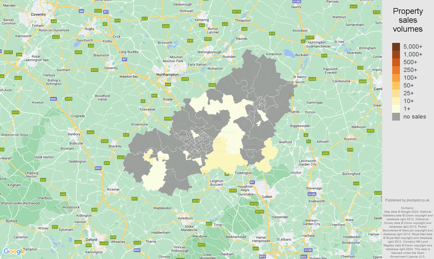 Milton Keynes map of sales of new properties