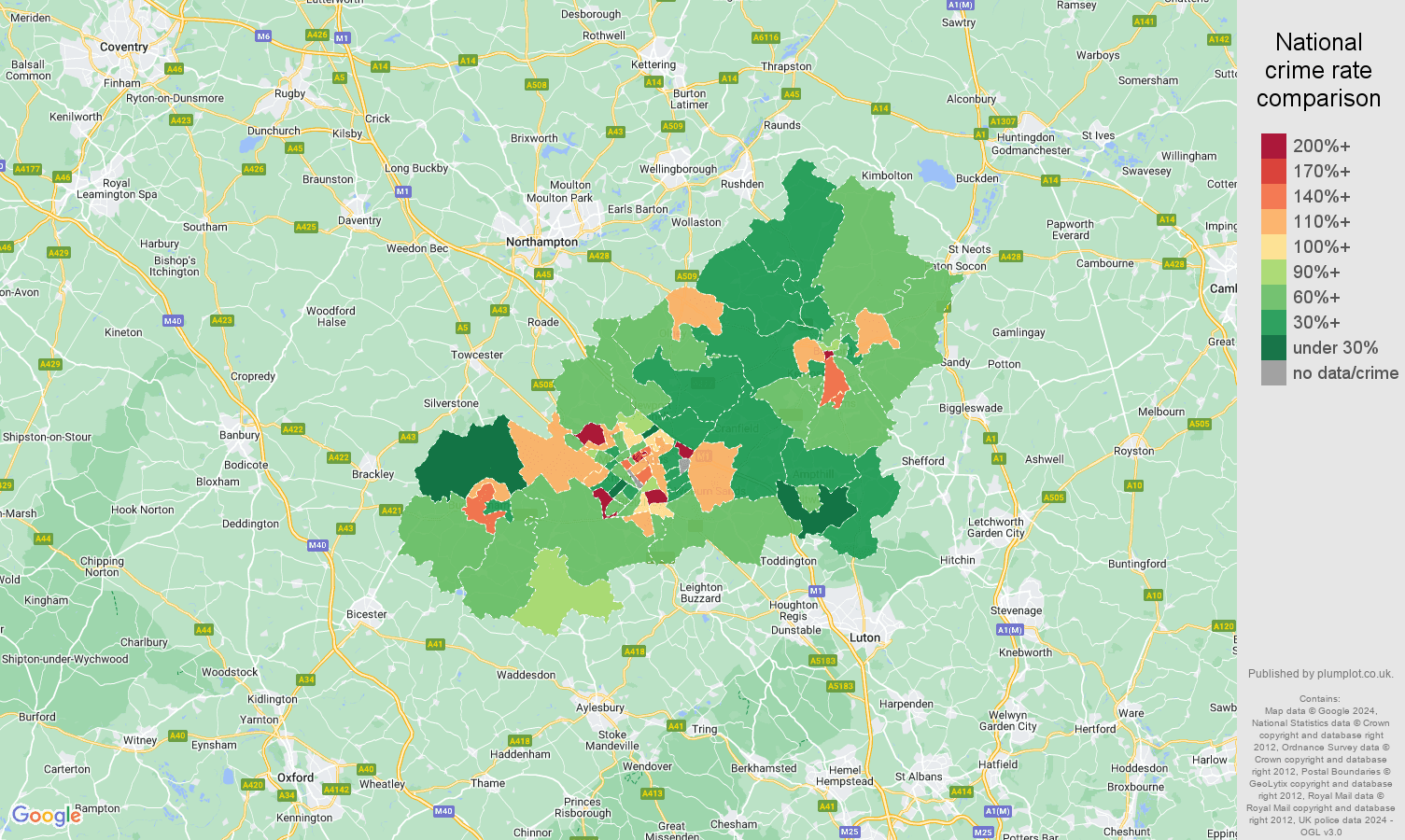 Milton Keynes other theft crime rate comparison map