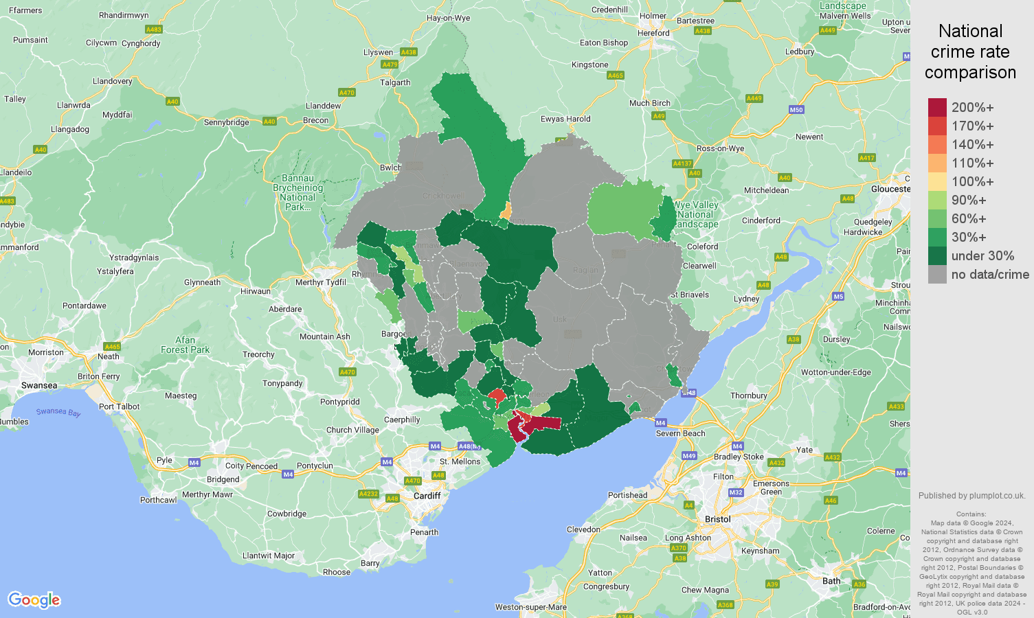 Newport bicycle theft crime rate comparison map