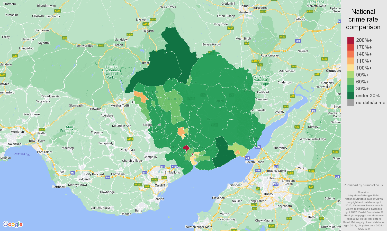Newport burglary crime rate comparison map