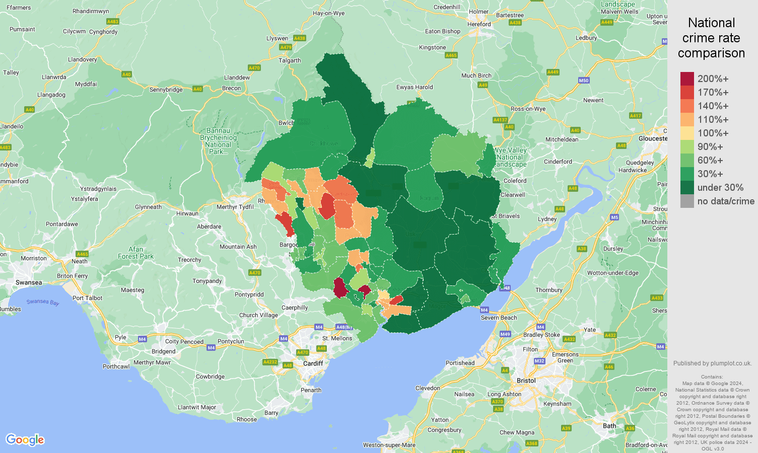 Newport criminal damage and arson crime rate comparison map